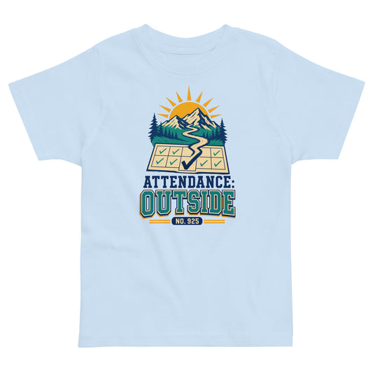 Attendance Outside Toddler jersey t-shirt in light blue, front view