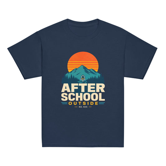 After School Outside Youth classic tee in navy, front view