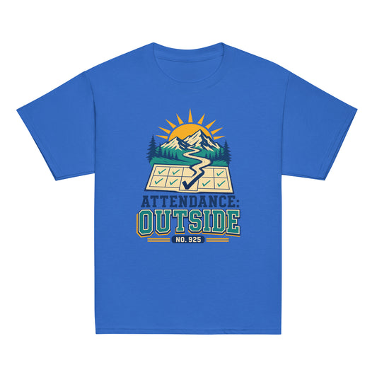 Attendance Outside Youth classic tee in royal, front view
