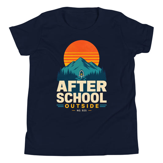 After School Outside Youth Short Sleeve T-Shirt in navy, front view