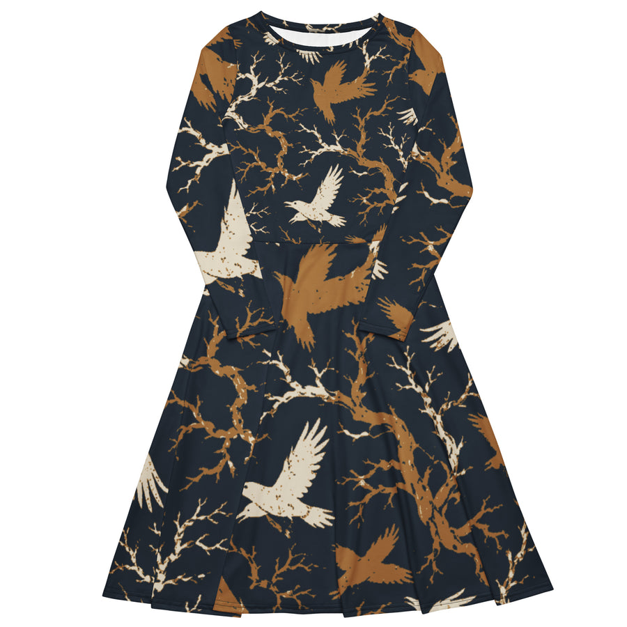Ravens All-over print long sleeve midi dress