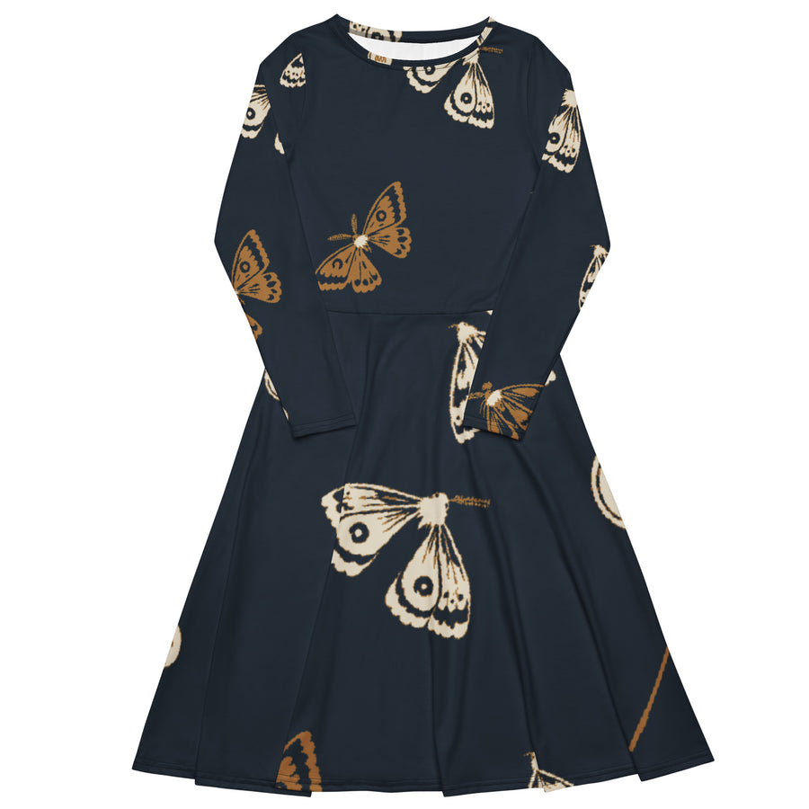 Moth Party Long Sleeve Midi Dress