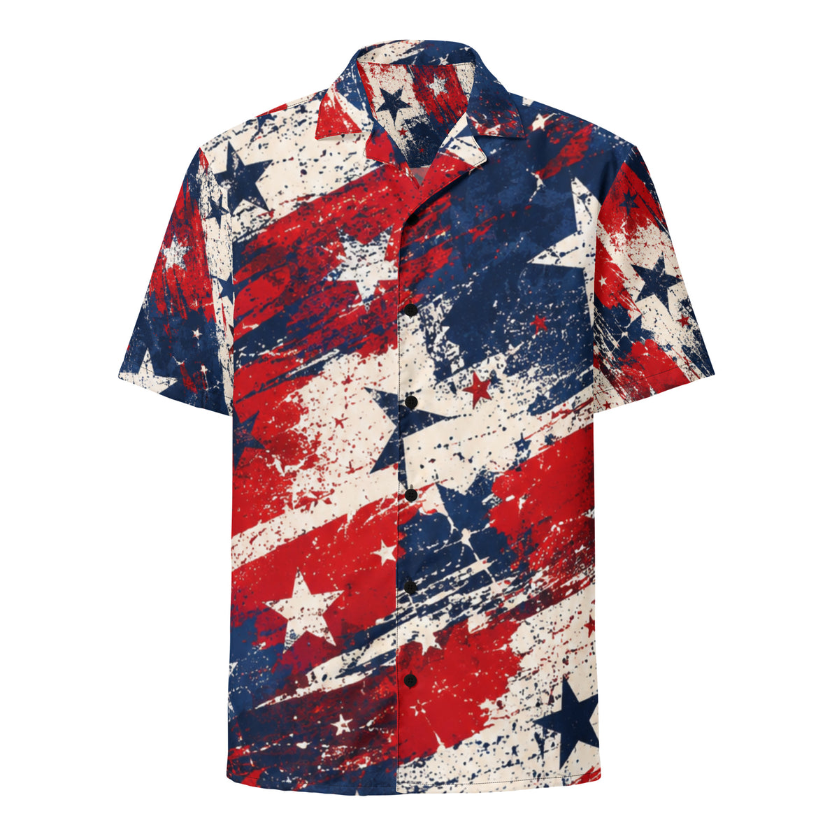 Grunge Stars and Stripes Hawaiian Shirt in white, front view