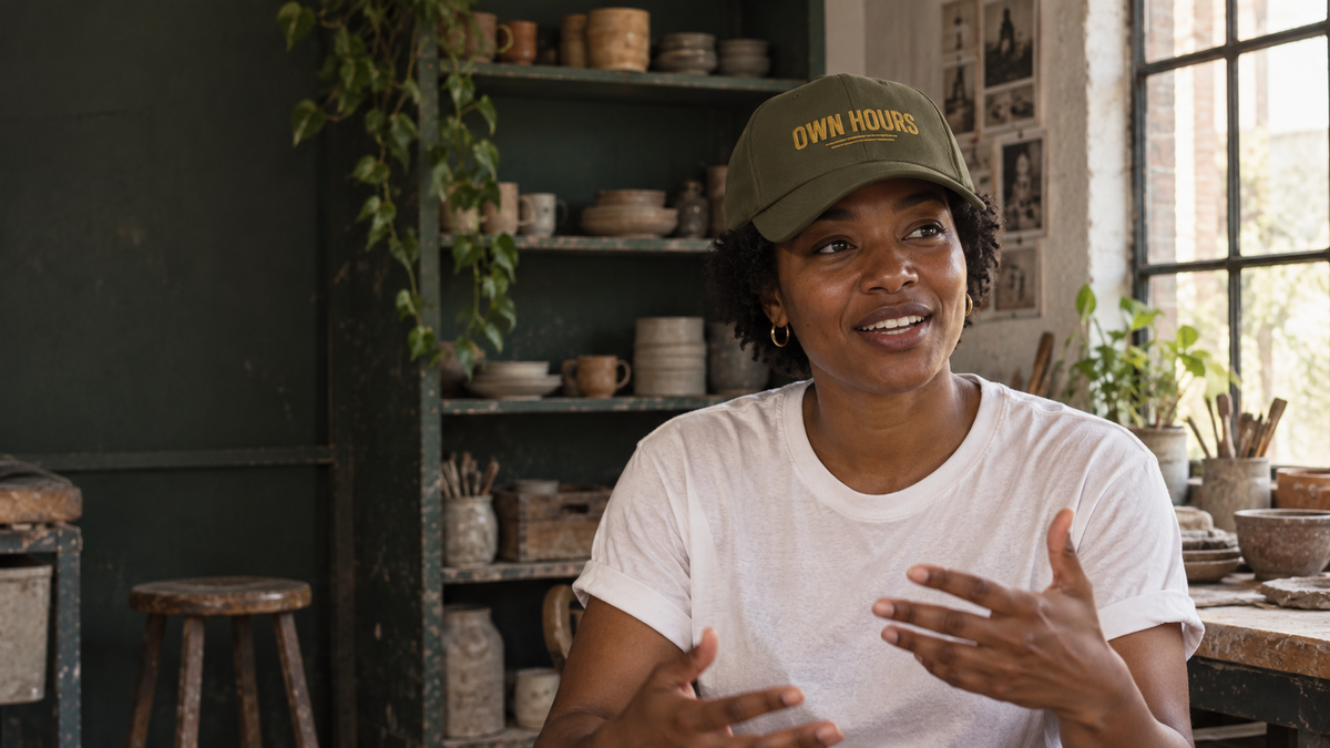 Own Hours Embroidered Dad Hat in a No 925 lifestyle photograph