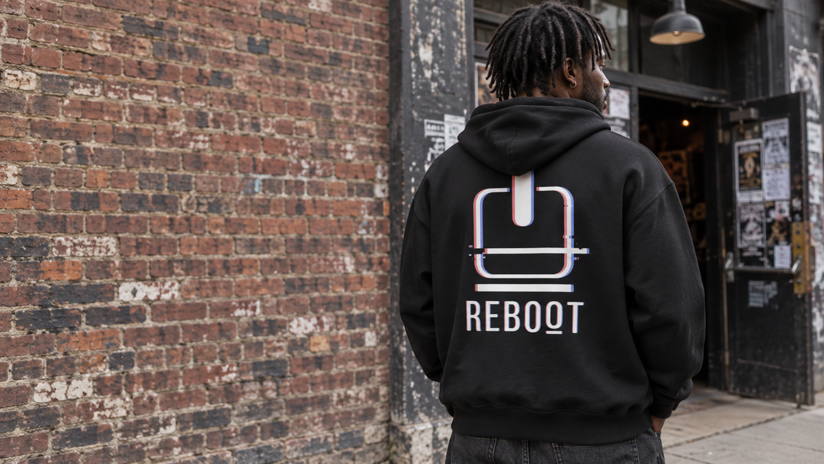 Reboot Oversized Graphic Hoodie in a No 925 lifestyle photograph