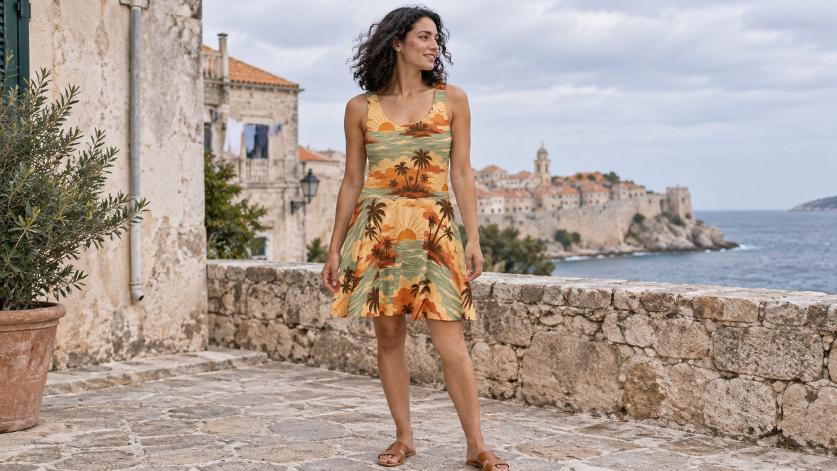 Golden-Hour Summer Skater Dress in a No 925 lifestyle photograph