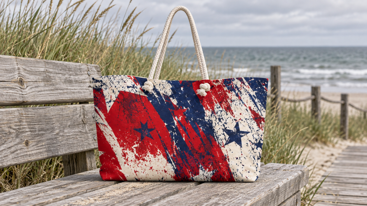 Grunge Stars & Stripes Oversized weekender bag in a No 925 lifestyle photograph