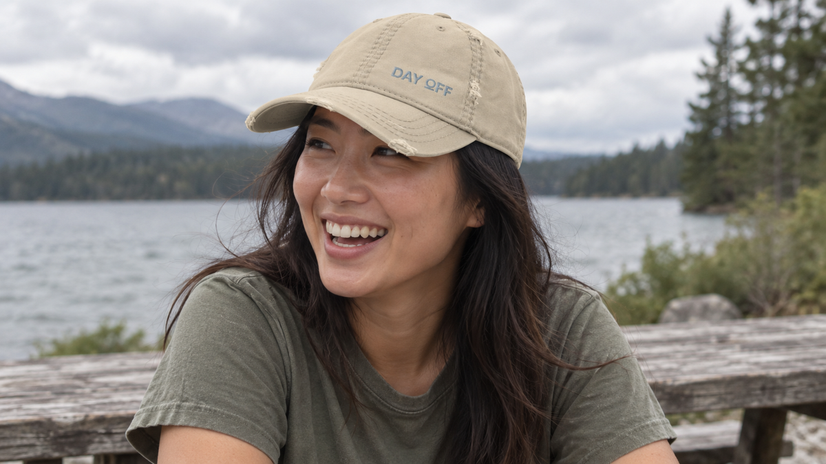 Day Off Distressed Dad Hat in a No 925 lifestyle photograph