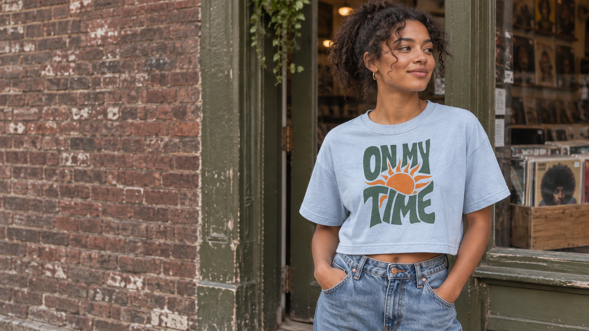 On My Time Garment Dye Cropped Tee in a No 925 lifestyle photograph