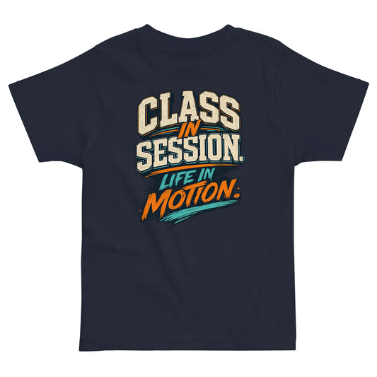 Class in Session Toddler jersey t-shirt in navy, front view