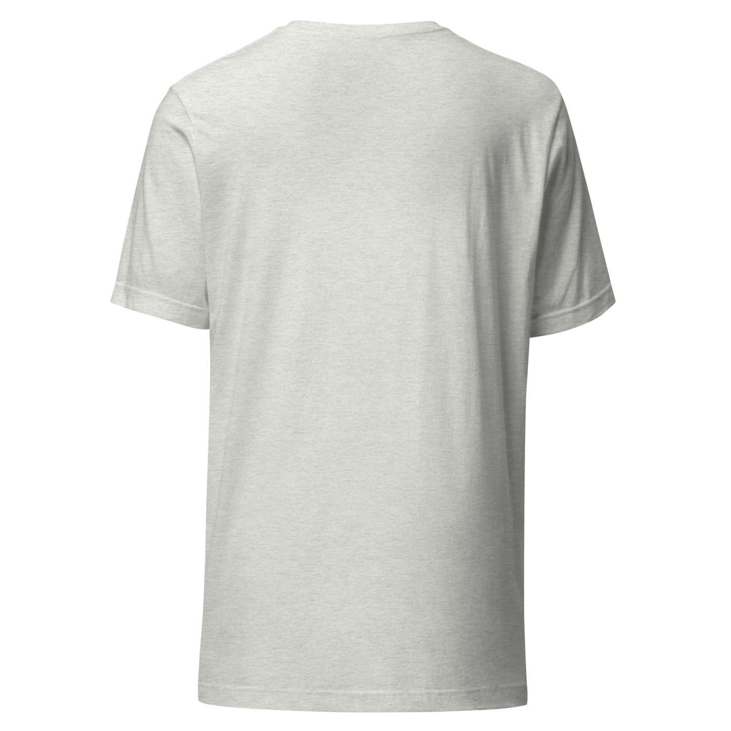 Default Error graphic tee in athletic heather with DEFAULT in tall black type and ERROR breaking away on a diagonal in lime green and blue
