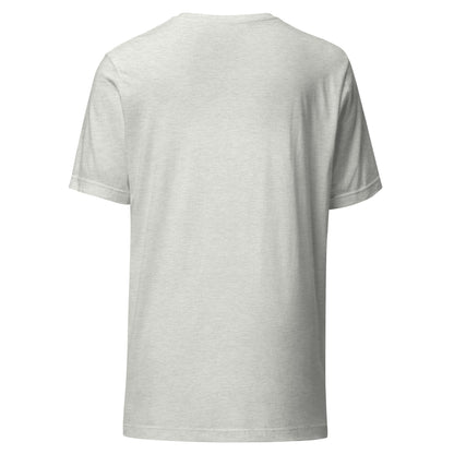 Default Error graphic tee in athletic heather with DEFAULT in tall black type and ERROR breaking away on a diagonal in lime green and blue