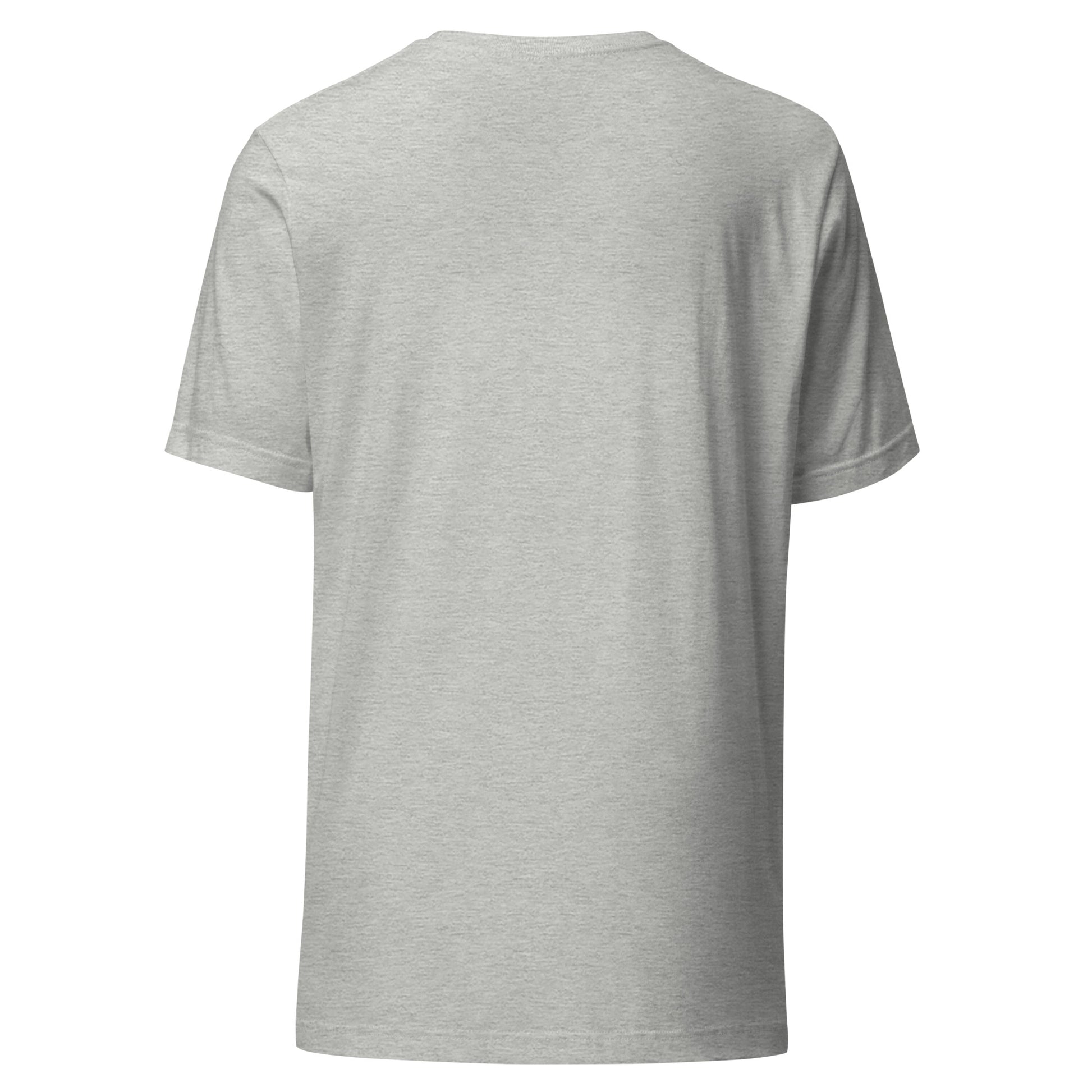 Default Error graphic tee in athletic heather with DEFAULT in tall black type and ERROR breaking away on a diagonal in lime green and blue