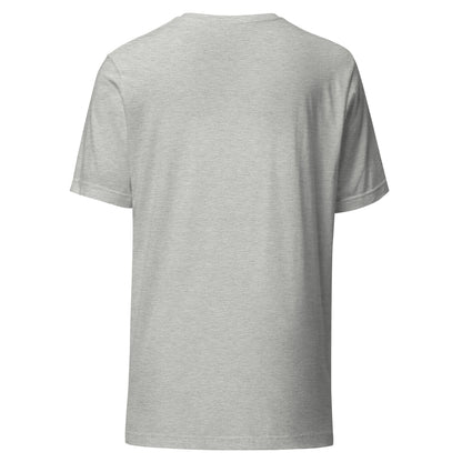Default Error graphic tee in athletic heather with DEFAULT in tall black type and ERROR breaking away on a diagonal in lime green and blue