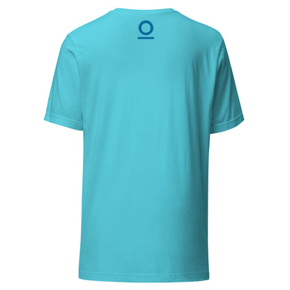 No 925 logo on the back of the Carry Your Own Torch tee in turquoise