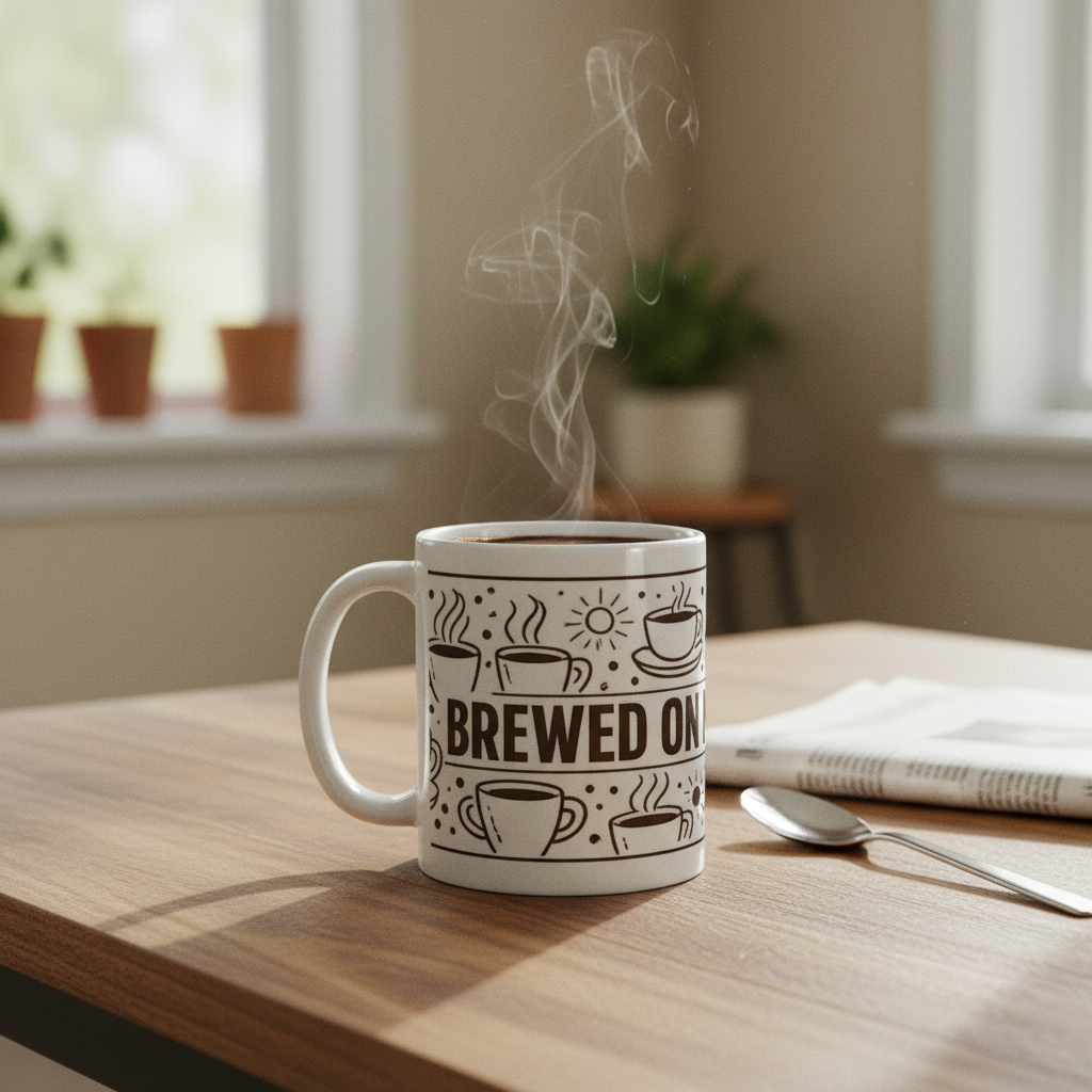 Brewed On My Own Time Ceramic Mug, front view, alternate view 2