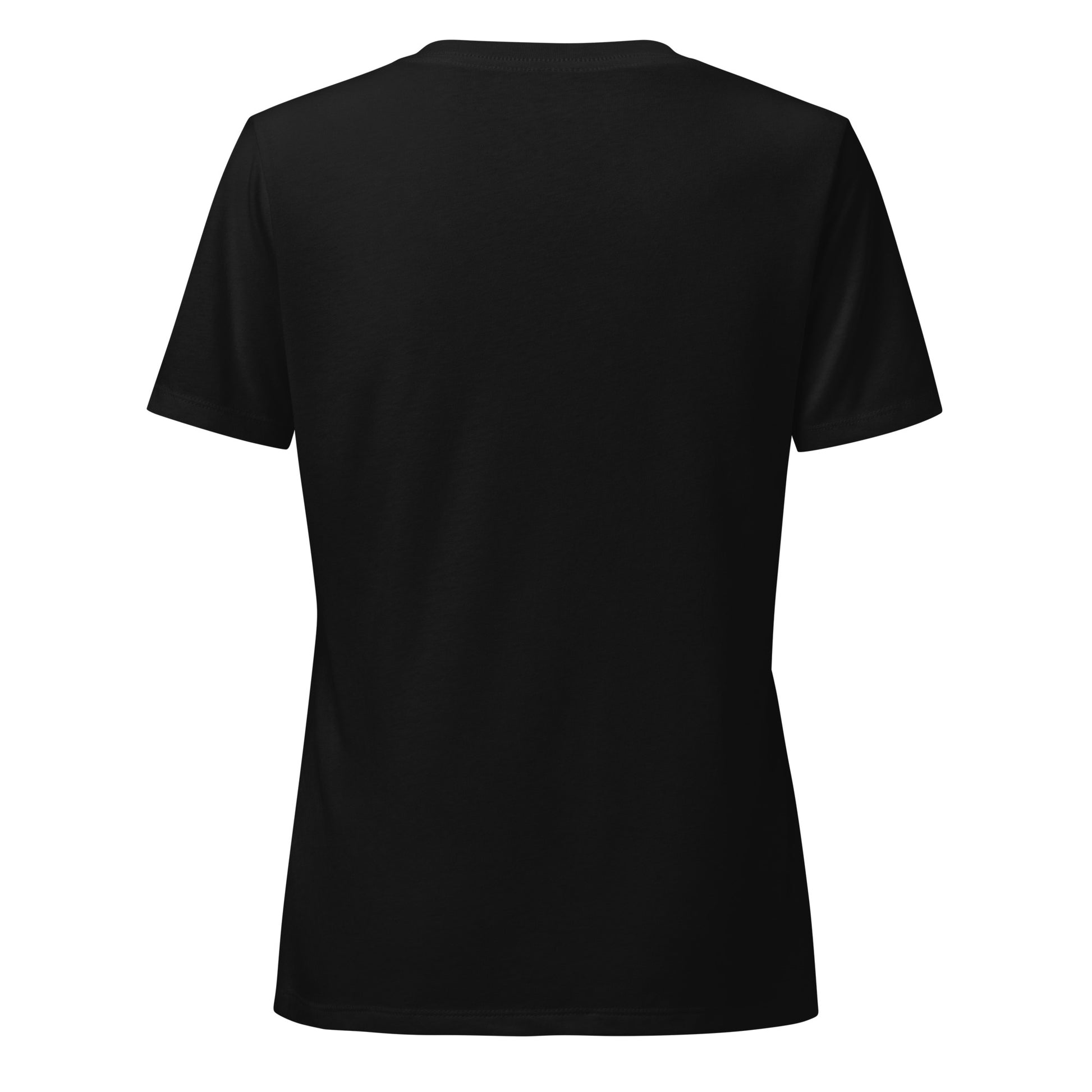 Uncharted women's v-neck tee in black with a cream topographic map opening and purple birds rising from it above the word UNCHARTED