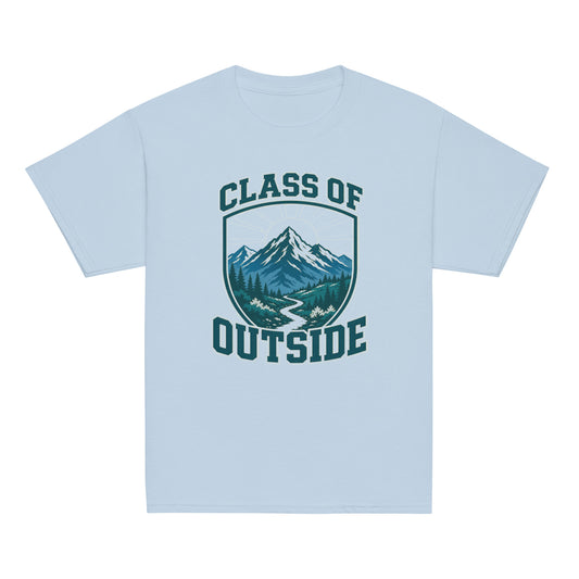 Class of Outside Youth classic tee in light blue, front view