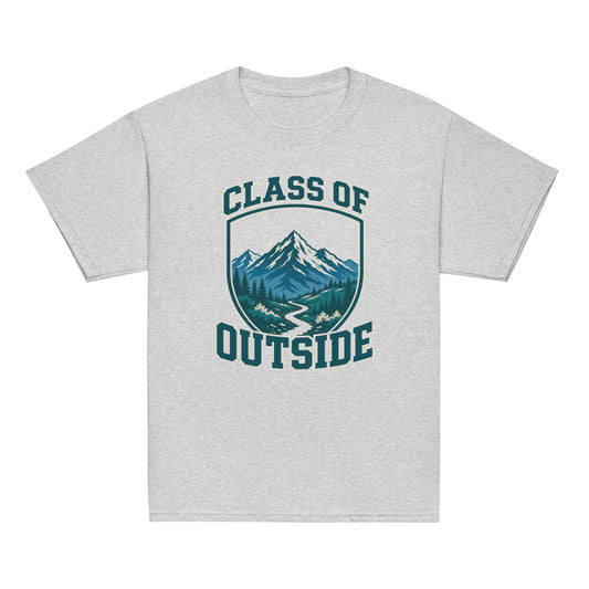 Class of Outside Youth classic tee in sport grey, front view
