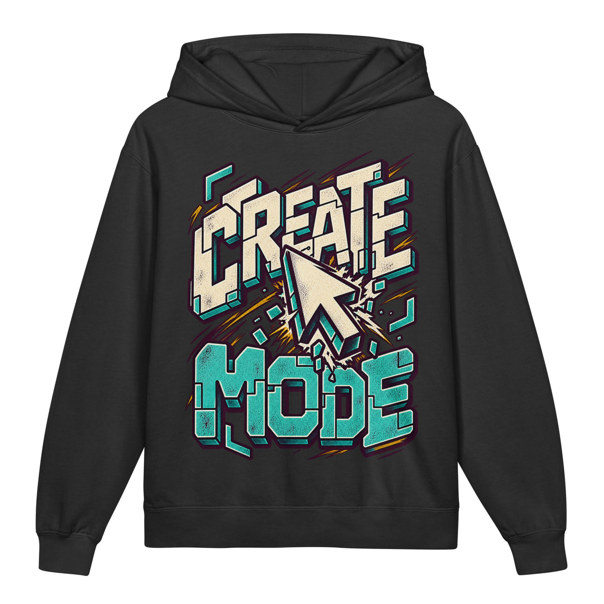 Create Mode Youth Lightweight Hooded Sweatshirt in black, front view, featuring a cursor-inspired graphic and a clear invitation to make something