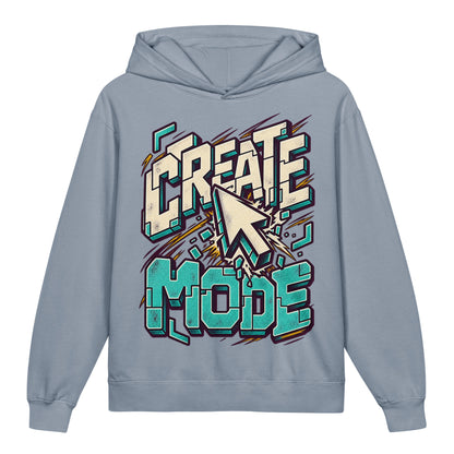 Create Mode Youth Lightweight Hooded Sweatshirt in blue jean, front view, featuring a cursor-inspired graphic and a clear invitation to make something