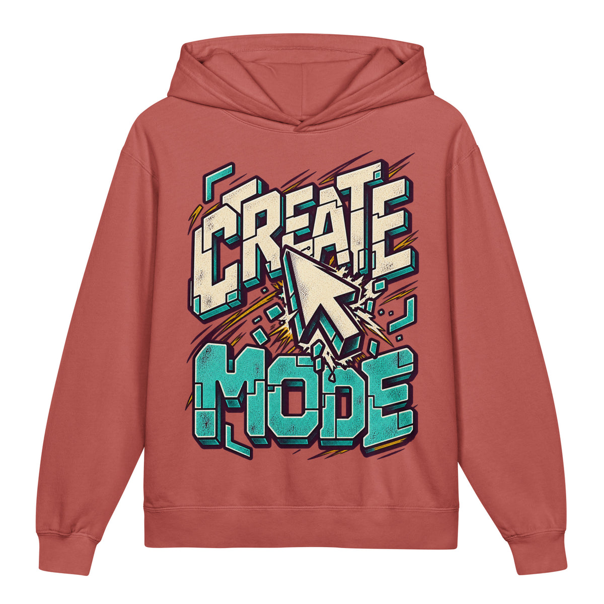 Create Mode Youth Lightweight Hooded Sweatshirt in crimson, front view, featuring a cursor-inspired graphic and a clear invitation to make something