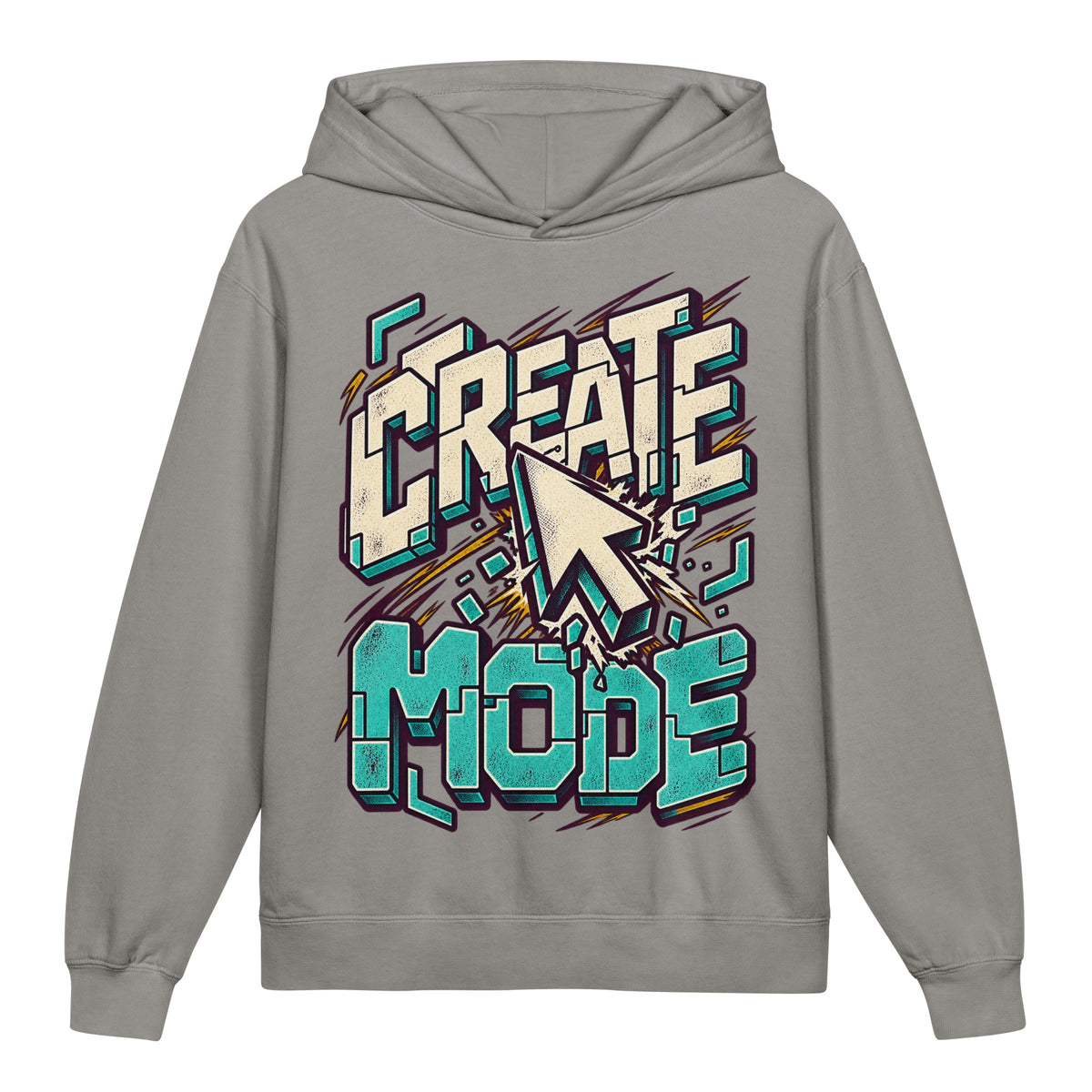 Create Mode Youth Lightweight Hooded Sweatshirt in grey, front view, featuring a cursor-inspired graphic and a clear invitation to make something