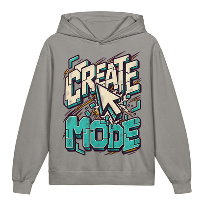 Create Mode Youth Lightweight Hooded Sweatshirt in grey, front view, featuring a cursor-inspired graphic and a clear invitation to make something