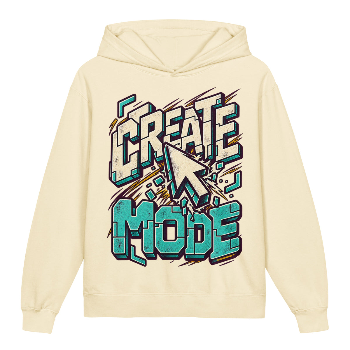 Create Mode Youth Lightweight Hooded Sweatshirt in ivory, front view, featuring a cursor-inspired graphic and a clear invitation to make something