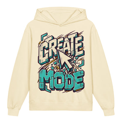 Create Mode Youth Lightweight Hooded Sweatshirt in ivory, front view, featuring a cursor-inspired graphic and a clear invitation to make something