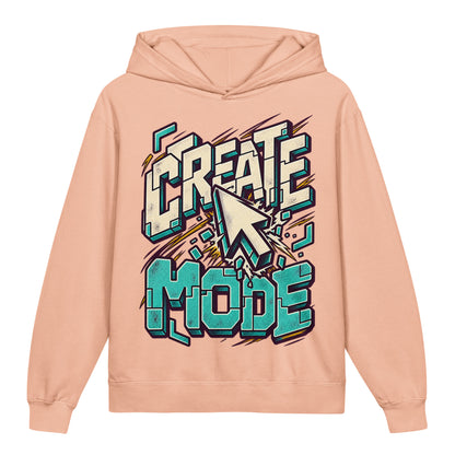 Create Mode Youth Lightweight Hooded Sweatshirt in peachy, front view, featuring a cursor-inspired graphic and a clear invitation to make something