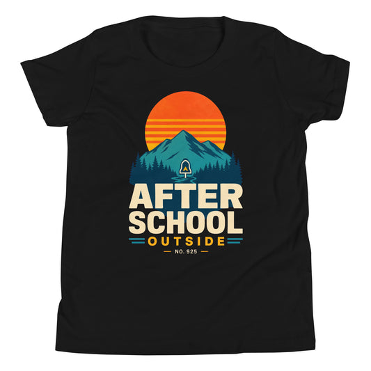 After School Outside Youth Short Sleeve T-Shirt in black, front view