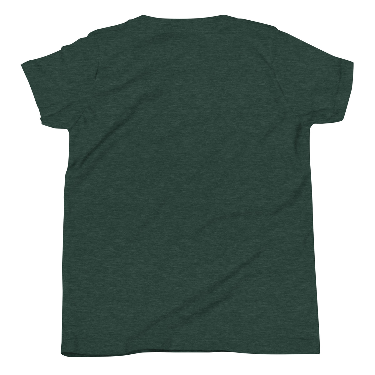 Detention 10.31 Youth T-Shirt in heather forest, blank back view showing the youth tee fit